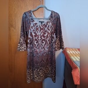 Chris Mc Laughlin Brown and Gray Patterned Bell Sleeves Women's Dress Size 10